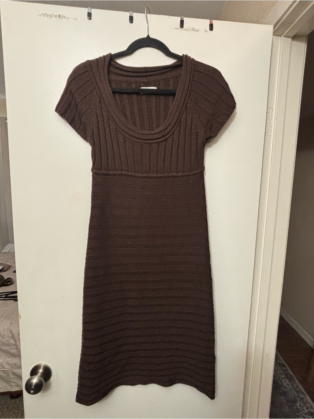 Calvin Klein Brown Ribbed Knit Short-Sleeve Dress
